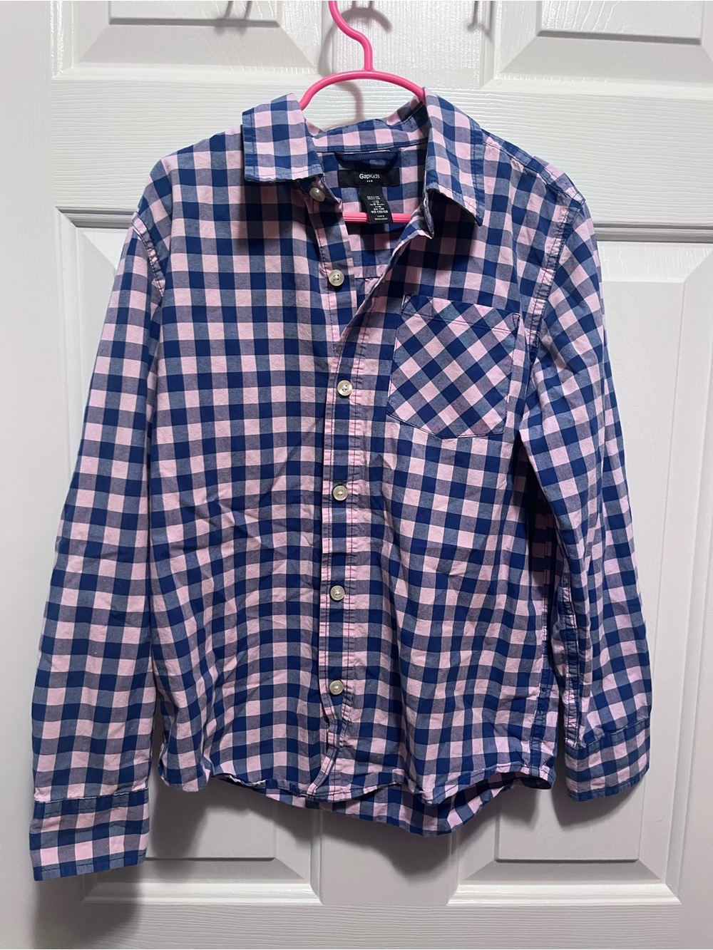 GAP Pink and Navy Plaid Button-Down Shirt Boys Size Medium NWOT